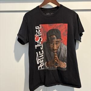 POETIC JUSTICE Rap T Shirt‎ Men Medium Black Graphic Short Sleeve Tupac 2Pac 90s